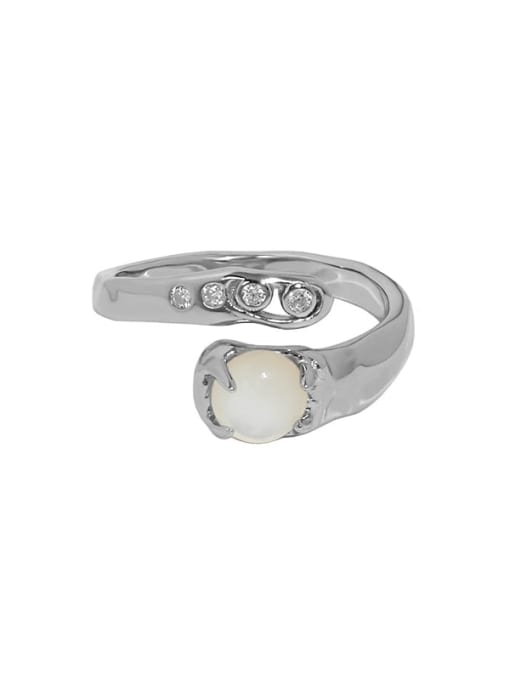 White gold [No. 13 adjustable] 925 Sterling Silver Natural Stone Irregular Vintage Band Ring